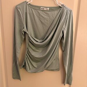 Elodie Green Asymmetrical Ruched Blouse